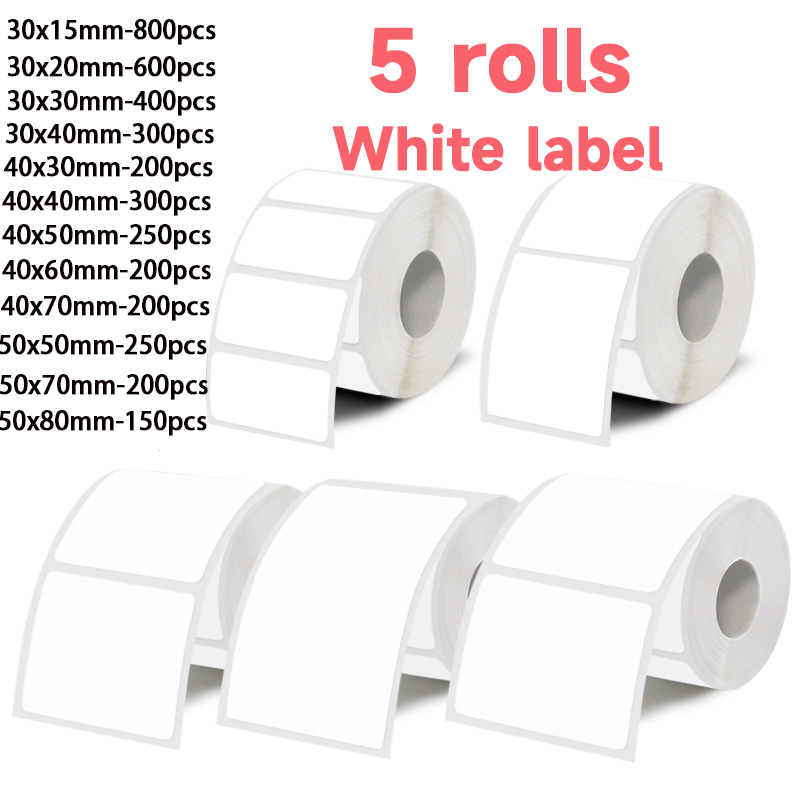Commercial Printing Services - 5 rouleaux d'étiquettes autocollantes blanches, 30